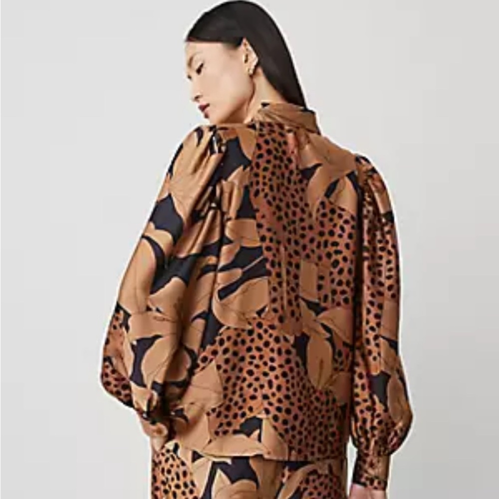 NWT- Petite Small Ann Taylor Voluminous Cat Print Blouse. Fall '24